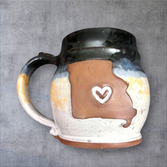 J Rae Studio Pottery Missouri State Coffee Mug Cup Drip Glazed Stoneware 12oz - Picture 2 of 12